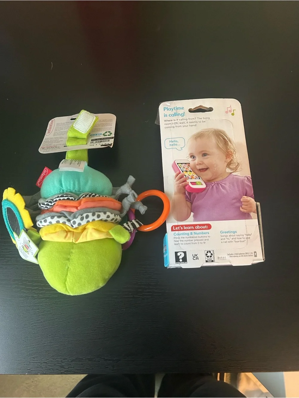 Infantino Hug & Tug Green Bug Plush Toy + Fisher-Price Pink Smart Phone Toy